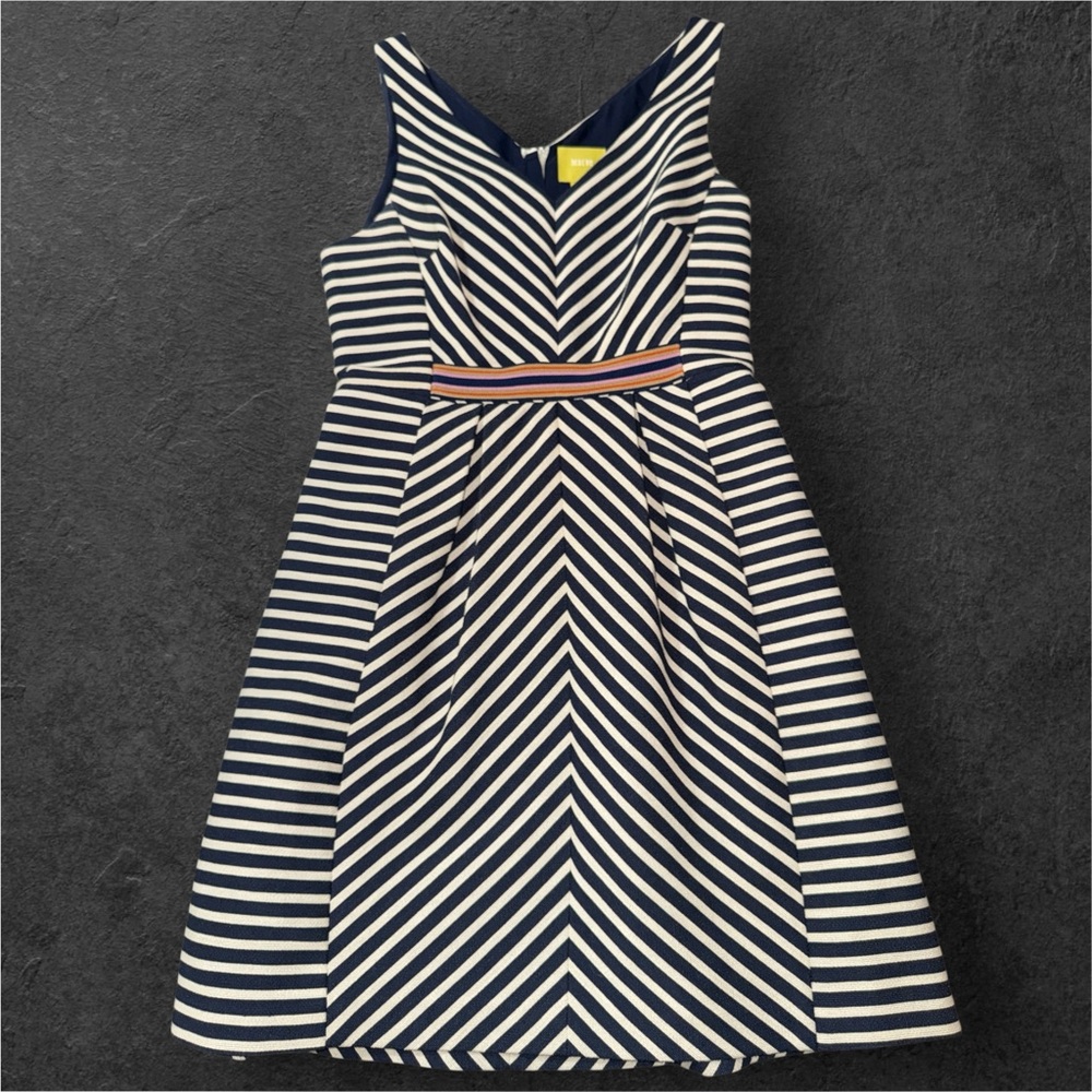 Maeve By Anthropologie Blue/White Striped Dress. Size 6. Luxurious Fabric